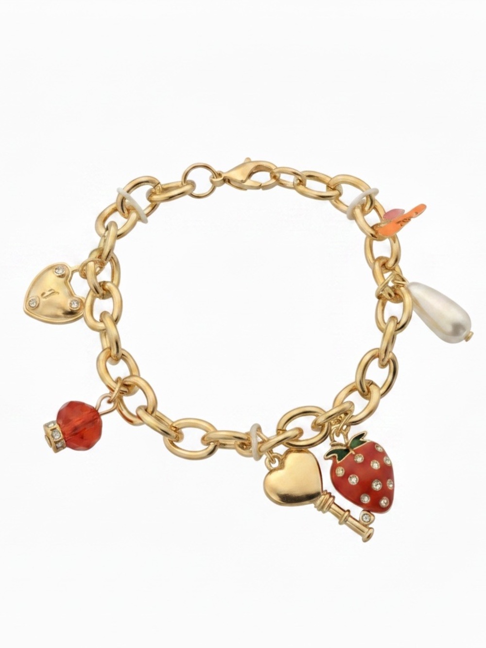 Juicy Couture Gold Charm Bracelet with Red Strawberry Pearl Charm - Picture 4 of 6